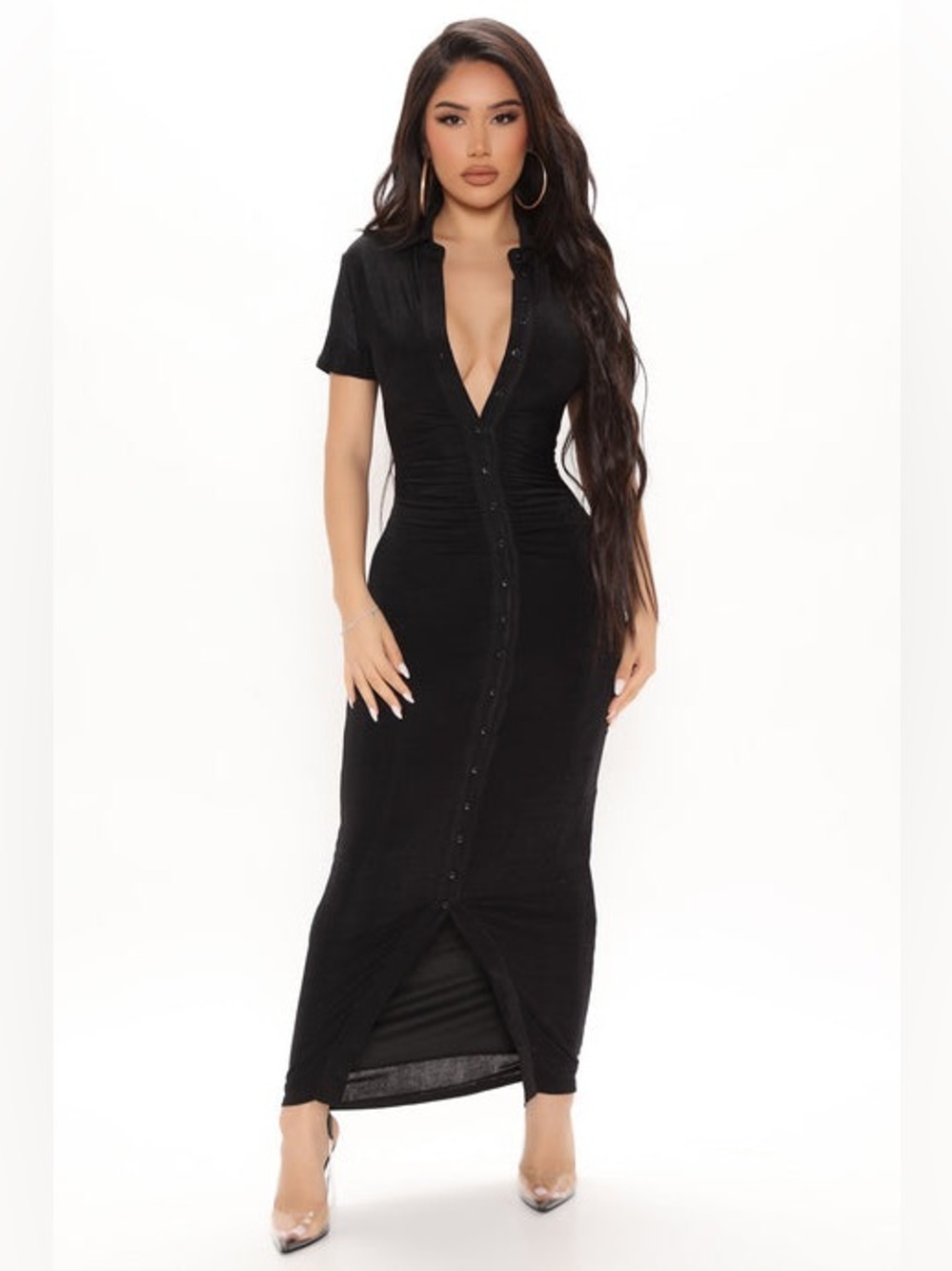 Fashion Nova Silky Smooth Slinky Maxi Dress - Black